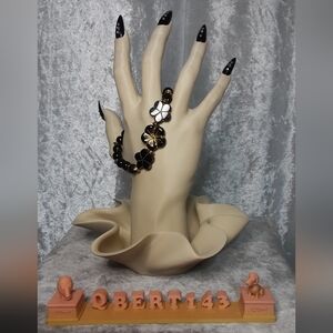 Handmade Czech Glass Beaded Stretch Bracelet Black Gold 7" Unstretched